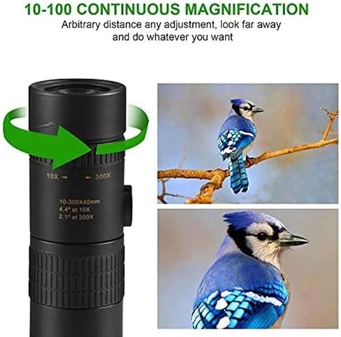 10-300 × 40 ملم تلسكوب أحادي HD للبالغين ، تلسكوب أحادي HD مقاوم للماء مع حادة مع حامل الهواتف الذكية وترايبود ، لمشاهدة الطيور. in Saudi Arabia