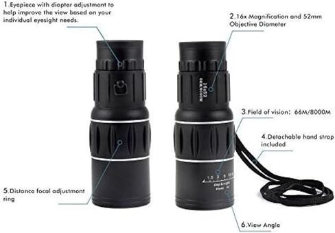 High Power Monoculars 16x52 Compact Monocular Dual Focus Optics Zoom Monocular Telescope, Day Vision for Birds/Wildlife/Camping/Hiking/Tourism/Armoring 66m/8000m in Saudi Arabia