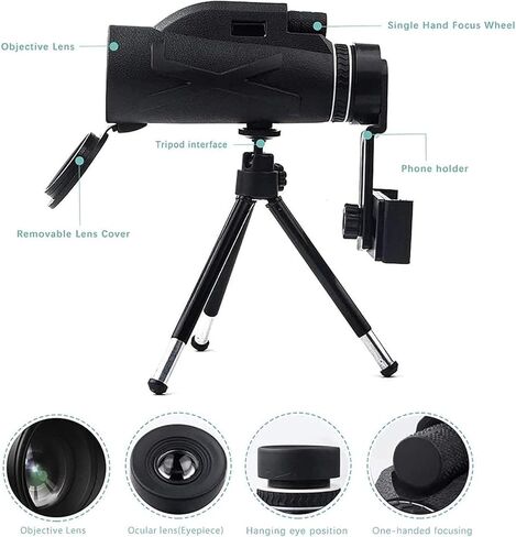 High Magnification HD 80x100 Monocular Telescope with Adult Tripod, Suitable for Kids Bird Watching, with Cell Phone Holder Scope, for Camping in Saudi Arabia