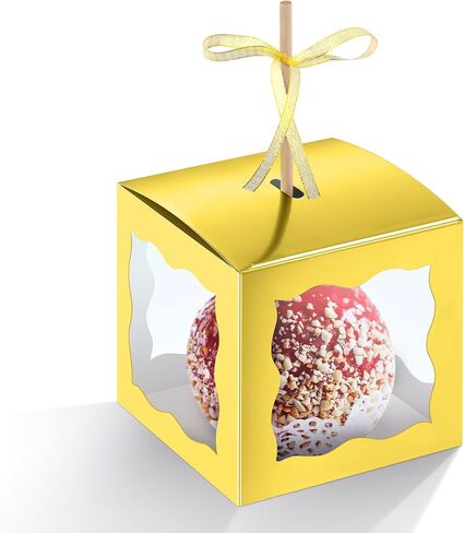 Dandat 50 Pieces 4 x 4 x 4 Inch Candy Apple Box with Hole and Stick Paper Caramel Apple Boxes Cookies Chocolate Gift Treat Boxes with Clear Windows Caramel Apple Containers for Wedding Christmas in Saudi Arabia