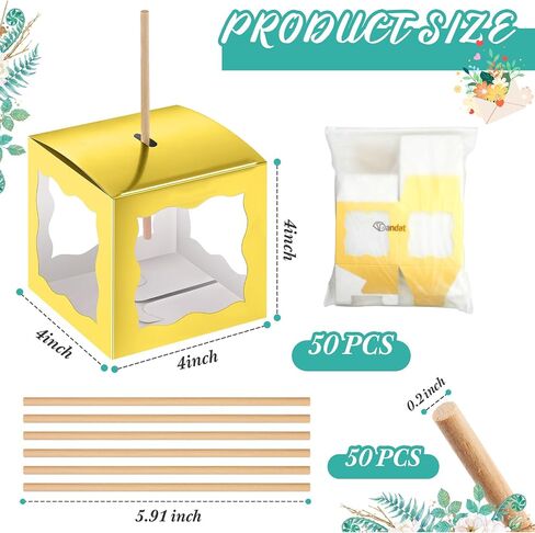 Dandat 50 Pieces 4 x 4 x 4 Inch Candy Apple Box with Hole and Stick Paper Caramel Apple Boxes Cookies Chocolate Gift Treat Boxes with Clear Windows Caramel Apple Containers for Wedding Christmas in Saudi Arabia
