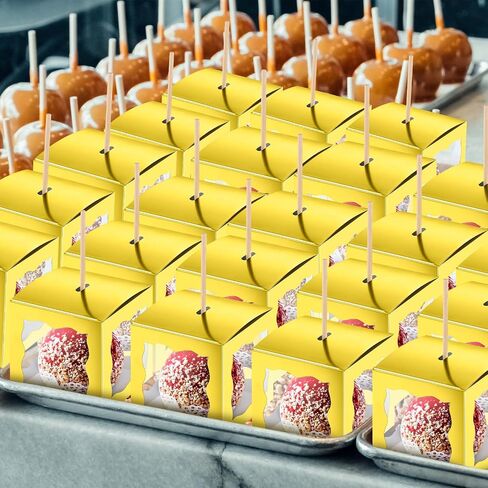 Dandat 50 Pieces 4 x 4 x 4 Inch Candy Apple Box with Hole and Stick Paper Caramel Apple Boxes Cookies Chocolate Gift Treat Boxes with Clear Windows Caramel Apple Containers for Wedding Christmas in Saudi Arabia