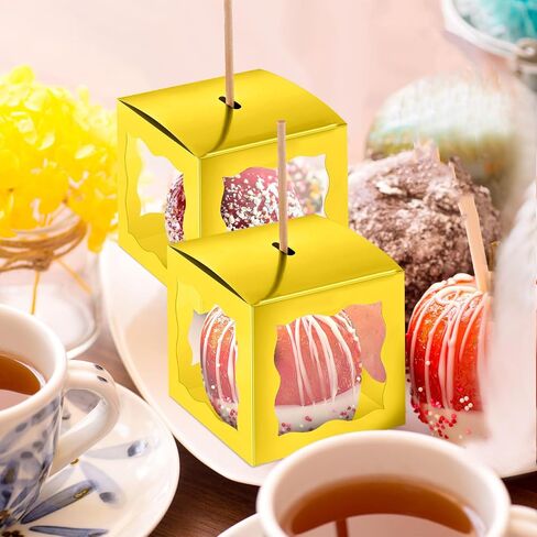 Dandat 50 Pieces 4 x 4 x 4 Inch Candy Apple Box with Hole and Stick Paper Caramel Apple Boxes Cookies Chocolate Gift Treat Boxes with Clear Windows Caramel Apple Containers for Wedding Christmas in Saudi Arabia