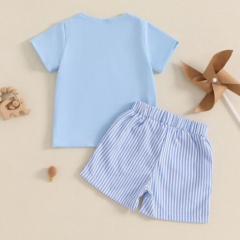 Toddler Baby Boy Summer Shorts Sets Embroidery Round Neck Short Sleeve Tops Stripe Shorts Casual 2pcs Clothes in Saudi Arabia