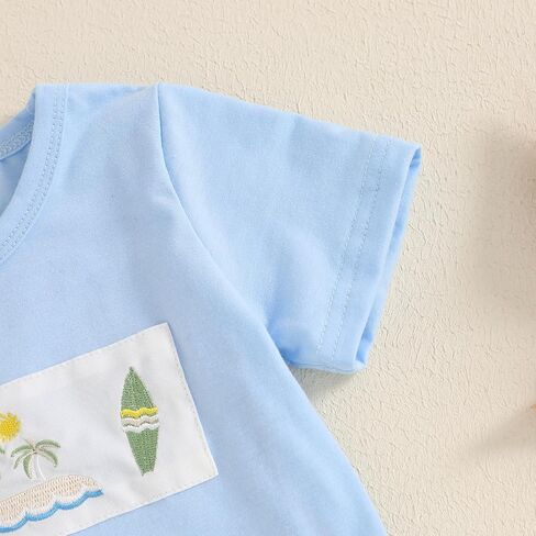 Toddler Baby Boy Summer Shorts Sets Embroidery Round Neck Short Sleeve Tops Stripe Shorts Casual 2pcs Clothes in Saudi Arabia