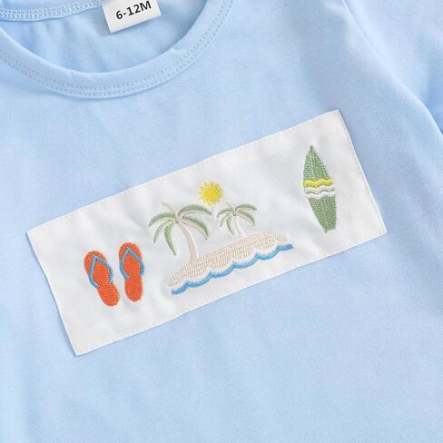 Toddler Baby Boy Summer Shorts Sets Embroidery Round Neck Short Sleeve Tops Stripe Shorts Casual 2pcs Clothes in Saudi Arabia