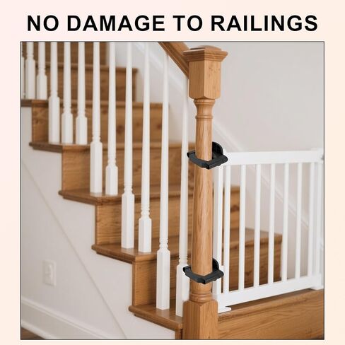 2pcs Baby Gate Banister Adapters, Black No-Drill Mounting Accessories Universal Stairway Baby Gate Mounting Kit for Round Square Railings in Saudi Arabia