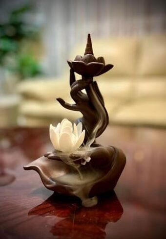 Fashion&Man Elegant Lotus Incense Burner Waterfall Incense Holder Ceramic Censer Handicrafts, Aromatherapy for Home Decor, Office, Yoga, Meditation, Relaxation+20pcs Backflow Incense Cones, Pattern 1 in Saudi Arabia