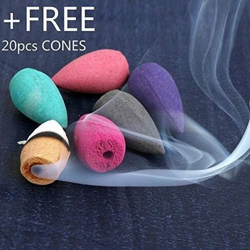 Fashion&Man Elegant Lotus Incense Burner Waterfall Incense Holder Ceramic Censer Handicrafts, Aromatherapy for Home Decor, Office, Yoga, Meditation, Relaxation+20pcs Backflow Incense Cones, Pattern 1 in Saudi Arabia