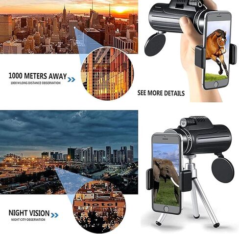 Monocular Telescope Mobile Phone 40x60 Binoculars Adults for Smartphone High Definition Zoom Wide Angle Telescope BAK4 FMC Lightweight with Mobile Phone Holder Tripod in Saudi Arabia