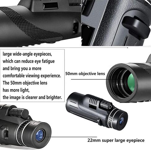 Monocular Telescope Mobile Phone 40x60 Binoculars Adults for Smartphone High Definition Zoom Wide Angle Telescope BAK4 FMC Lightweight with Mobile Phone Holder Tripod in Saudi Arabia