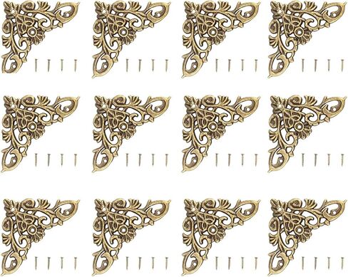 12pcs عتيقة جوفاء الشكل مجوهرات قصاصات الألبوم واقي خشبي الصندوق الزاوية الزاوية مع مسامير لحماية زاوية الكتاب أو الصندوق (ل) in Saudi Arabia