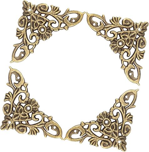 12pcs عتيقة جوفاء الشكل مجوهرات قصاصات الألبوم واقي خشبي الصندوق الزاوية الزاوية مع مسامير لحماية زاوية الكتاب أو الصندوق (ل) in Saudi Arabia