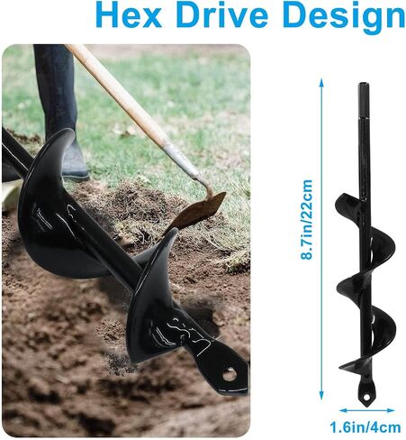 Garden Auger Drill Bit for Planting, 1.8x14.5 Inch Garden Auger Spiral Drill Bit for 3/8" Hex Drive Drill, Black in Saudi Arabia