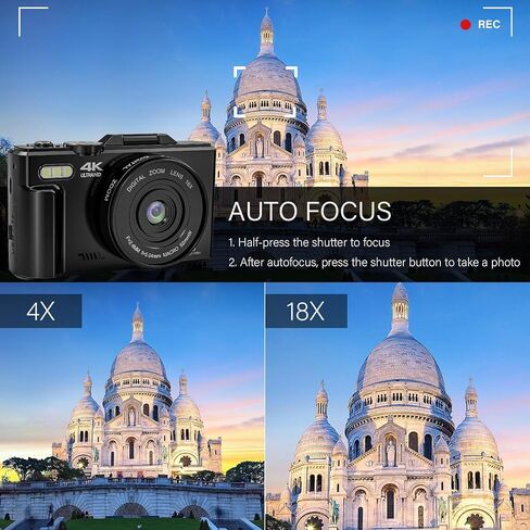 4K Digital Camera - 64MP UHD Auto-Focus Digital Cameras for Photography - 18X Zoom Vlogging Camera for YouTube with 32GB SD Card - 3.0-inch 180° Flip Screen Compact Digital Camara in Saudi Arabia
