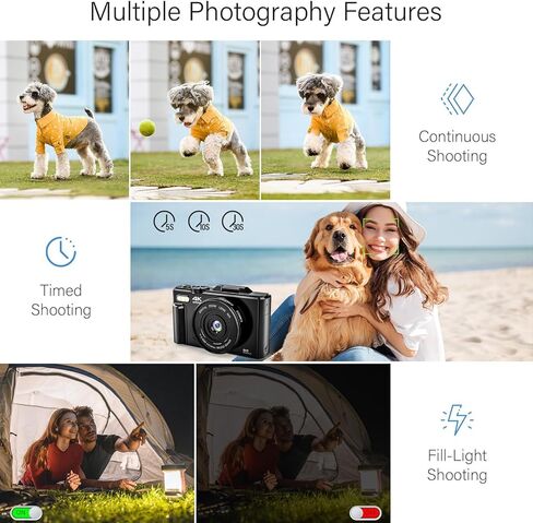 4K Digital Camera - 64MP UHD Auto-Focus Digital Cameras for Photography - 18X Zoom Vlogging Camera for YouTube with 32GB SD Card - 3.0-inch 180° Flip Screen Compact Digital Camara in Saudi Arabia