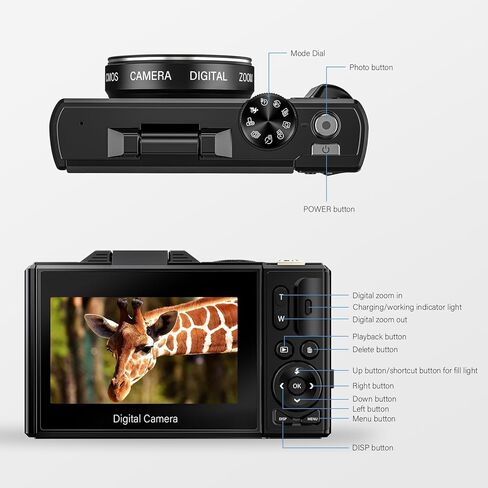 4K Digital Camera - 64MP UHD Auto-Focus Digital Cameras for Photography - 18X Zoom Vlogging Camera for YouTube with 32GB SD Card - 3.0-inch 180° Flip Screen Compact Digital Camara in Saudi Arabia