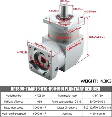 HPZS90 Right Angle 90 Degree Planetary Reducer Gearbox With 14 19mm Input For Engraver Nema34 Stepper Motor 80ST Servo (Color : 19 Input For Servo, Size : 50 to 1) in Saudi Arabia