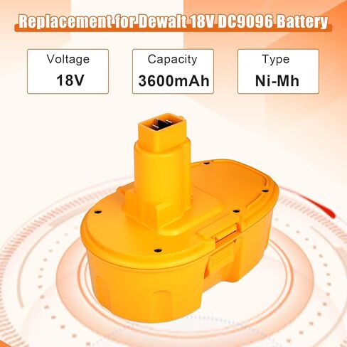 2packs 3600mah DC9096 بطارية واستبدال الشاحن DC9310 لبطارية DEWALT 18V XRP NI-MH DC9098 DC9099 DW9096 DW9098 DW9099 متوافقة مع أدوات الطاقة اللاسلكية 18 فولت 18 فولت (أصفر) in Kuwait