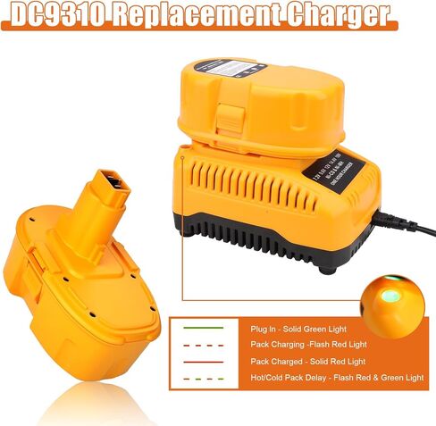 2packs 3600mah DC9096 بطارية واستبدال الشاحن DC9310 لبطارية DEWALT 18V XRP NI-MH DC9098 DC9099 DW9096 DW9098 DW9099 متوافقة مع أدوات الطاقة اللاسلكية 18 فولت 18 فولت (أصفر) in Kuwait