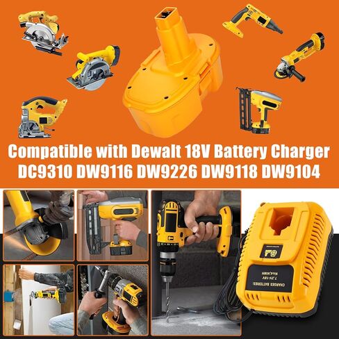 2packs 3600mah DC9096 بطارية واستبدال الشاحن DC9310 لبطارية DEWALT 18V XRP NI-MH DC9098 DC9099 DW9096 DW9098 DW9099 متوافقة مع أدوات الطاقة اللاسلكية 18 فولت 18 فولت (أصفر) in Kuwait