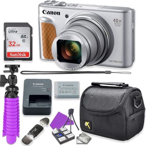 Canon PowerShot SX740 HS Digital Camera (Silver) Accessory Bundle with Flexible Spider Tripod, 32GB Memory, Camera Case and More. (Renewed) in Saudi Arabia
