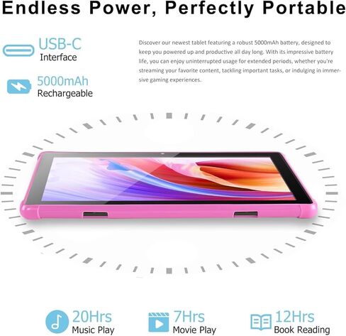 تابلت أندرويد للأطفال بشاشة 10.1 بوصة: 6 جيجابايت + 64 جيجابايت و1 تيرابايت توسيع التابلت مع معالج ثماني النواة بسرعة 2.0 جيجاهرتز | كاميرات مزدوجة 5 ميجابكسل + 8 ميجابكسل، شاشة HD IPS، 2.4G/5G WiFi، بلوتوث 5.0، Google GMS (واضح) in Kuwait