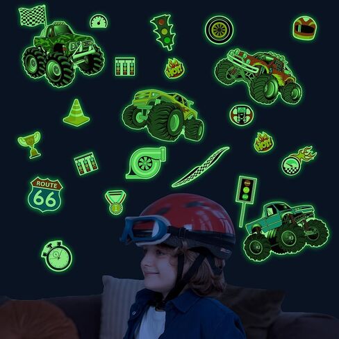 توهج في The Dark Racing Car Wall Stickers ، Truck Kids Bedrooms Wall Gercals ، Spcing موضوع ديكور جدران الشاحنة الكبيرة ، الحضانة. in Kuwait