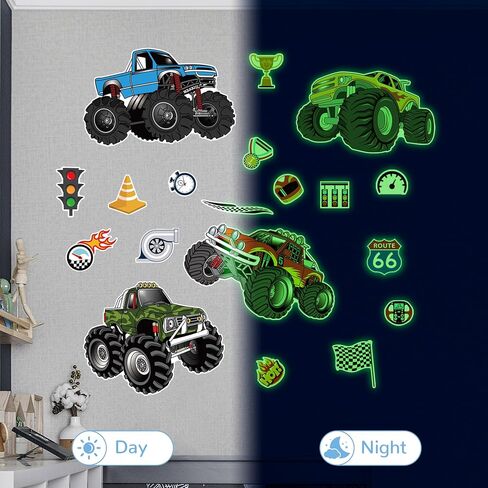 توهج في The Dark Racing Car Wall Stickers ، Truck Kids Bedrooms Wall Gercals ، Spcing موضوع ديكور جدران الشاحنة الكبيرة ، الحضانة. in Kuwait