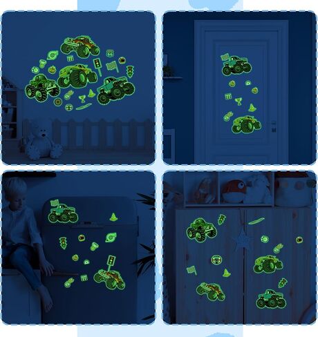 توهج في The Dark Racing Car Wall Stickers ، Truck Kids Bedrooms Wall Gercals ، Spcing موضوع ديكور جدران الشاحنة الكبيرة ، الحضانة. in Kuwait