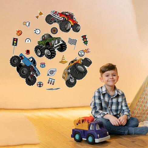 توهج في The Dark Racing Car Wall Stickers ، Truck Kids Bedrooms Wall Gercals ، Spcing موضوع ديكور جدران الشاحنة الكبيرة ، الحضانة. in Kuwait