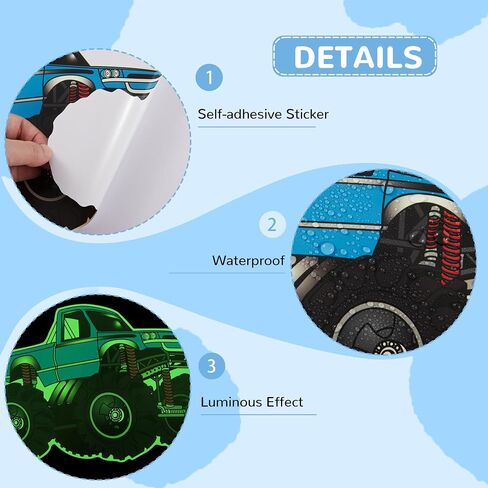 توهج في The Dark Racing Car Wall Stickers ، Truck Kids Bedrooms Wall Gercals ، Spcing موضوع ديكور جدران الشاحنة الكبيرة ، الحضانة. in Kuwait