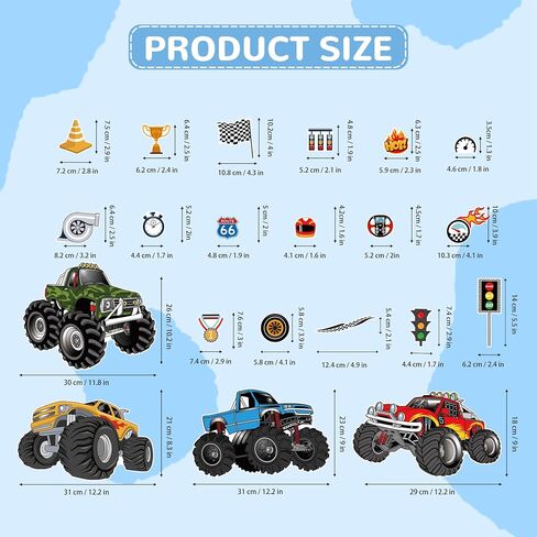 توهج في The Dark Racing Car Wall Stickers ، Truck Kids Bedrooms Wall Gercals ، Spcing موضوع ديكور جدران الشاحنة الكبيرة ، الحضانة. in Kuwait