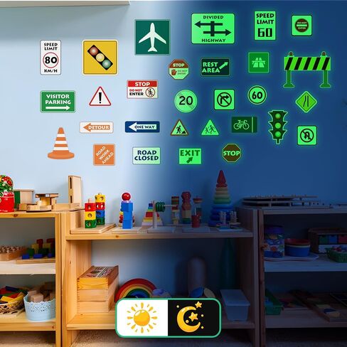 توهج في The Dark Racing Car Wall Stickers ، Truck Kids Bedrooms Wall Gercals ، Spcing موضوع ديكور جدران الشاحنة الكبيرة ، الحضانة. in Kuwait