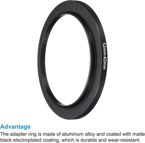 52mm-62mm Metal Step Up Ring, 2 Pack Camera Lens Filter Adapter Ring Aluminum Filter Adapter Ring for Camera Lenses Hood, Black in Saudi Arabia