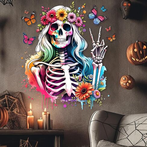 Halloween Wall Sticker Goth Skull Wall Decals Peel and Stick Horror Halloween Decoration for School Home Office Bathroom Party Supplies Decor(2 Sheets) in Saudi Arabia
