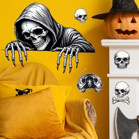 Halloween Wall Sticker Goth Skull Wall Decals Peel and Stick Horror Halloween Decoration for School Home Office Bathroom Party Supplies Decor(2 Sheets) in Saudi Arabia