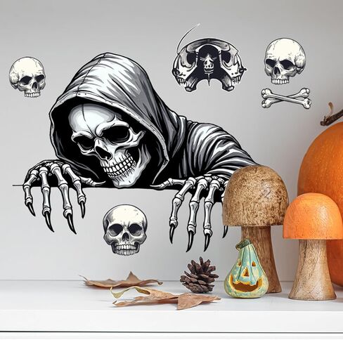 Halloween Wall Sticker Goth Skull Wall Decals Peel and Stick Horror Halloween Decoration for School Home Office Bathroom Party Supplies Decor(2 Sheets) in Saudi Arabia