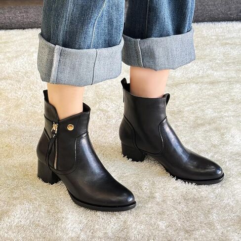 Womens Ankle Office Booties for Ladies,Women's Fashion Block Low Heel Ankle Boots Pointed Toe Zip Up Casual Size in Saudi Arabia