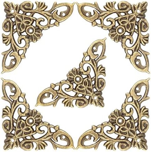 12pcs عتيقة جوفاء الشكل مجوهرات سكراب الدفء الألبوم واقي خشبي الصندوق ديكور الزاوية ، مع مسامير ، ل DIY Craft (L 47.24in قطرها) in Kuwait