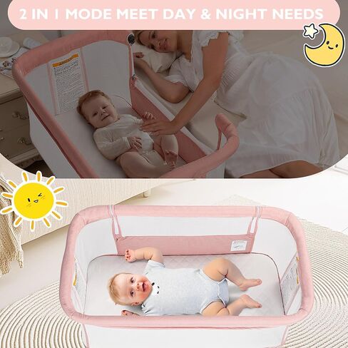 Baby Bassinet Bedside Sleeper ، 2 في 1 قابلة للطي من سرير حديثي الولادة نائمًا ، سرير سفر رضيع شبكي بالكامل للأطفال الصغار ، 6 ارتفاع قابل للتعديل ، مع 4 عجلات ، رمادي in Kuwait