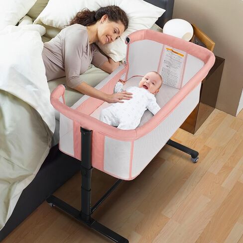 Baby Bassinet Bedside Sleeper ، 2 في 1 قابلة للطي من سرير حديثي الولادة نائمًا ، سرير سفر رضيع شبكي بالكامل للأطفال الصغار ، 6 ارتفاع قابل للتعديل ، مع 4 عجلات ، رمادي in Kuwait