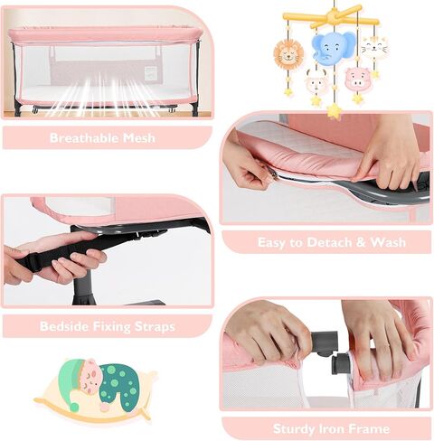 Baby Bassinet Bedside Sleeper ، 2 في 1 قابلة للطي من سرير حديثي الولادة نائمًا ، سرير سفر رضيع شبكي بالكامل للأطفال الصغار ، 6 ارتفاع قابل للتعديل ، مع 4 عجلات ، رمادي in Kuwait