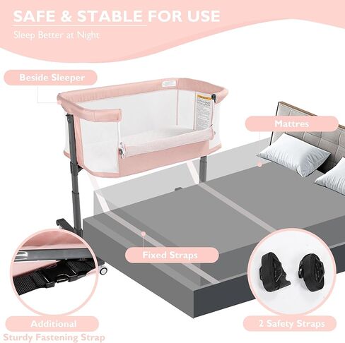 Baby Bassinet Bedside Sleeper ، 2 في 1 قابلة للطي من سرير حديثي الولادة نائمًا ، سرير سفر رضيع شبكي بالكامل للأطفال الصغار ، 6 ارتفاع قابل للتعديل ، مع 4 عجلات ، رمادي in Kuwait