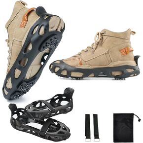 2 Pair Ice Traction Cleat,Universal Non Slip Gripper Spikes,8 Steel Crampons Ice Shoes Grippers,Durable Ice Cleats for Shoes in Saudi Arabia