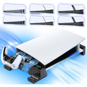 PS5/Slim/Pro أفقي حامل مع مروحة التبريد والشاحن لوحدات التحكم الأصلية والحافة ، قاعدة التصميم القابل للتطوير PS5 مع رغبات EVA لجميع قرص PS 5 و Digital ، PS 5 SIDEWAYS WHITE in Kuwait