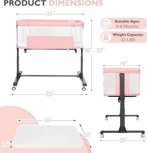 Baby Bassinet Bedside Sleeper ، 2 في 1 قابلة للطي من سرير حديثي الولادة نائمًا ، سرير سفر رضيع شبكي بالكامل للأطفال الصغار ، 6 ارتفاع قابل للتعديل ، مع 4 عجلات ، رمادي in Kuwait