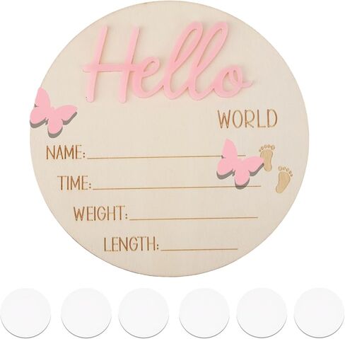 علامة إعلان حديثي الولادة ، 5.31 بوصة الوردي Hello World Wooden New Baby Welcom in Kuwait