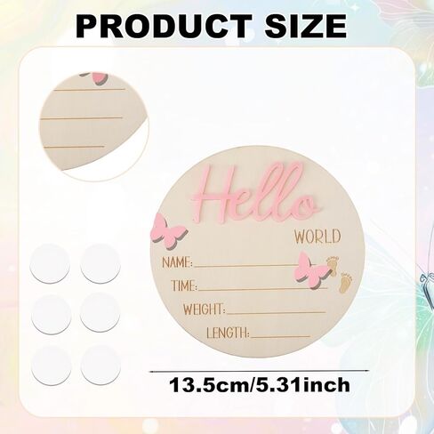 علامة إعلان حديثي الولادة ، 5.31 بوصة الوردي Hello World Wooden New Baby Welcom in Kuwait