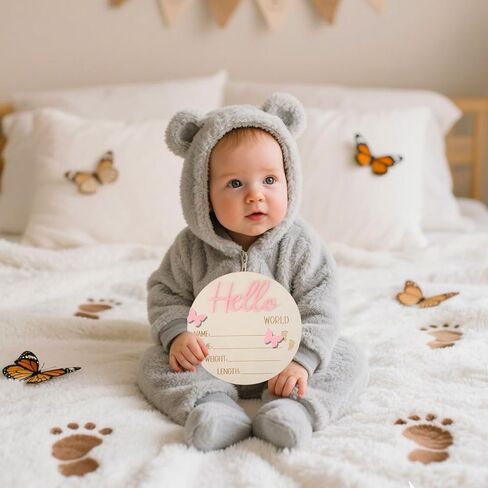 علامة إعلان حديثي الولادة ، 5.31 بوصة الوردي Hello World Wooden New Baby Welcom in Kuwait